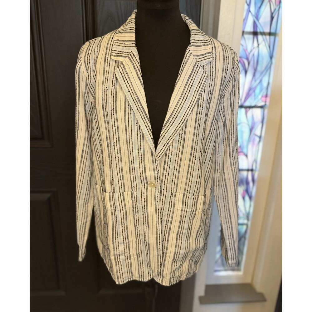 Michael Stars Womens White Blue Stripe 100% Cotton Jacket Blazer S